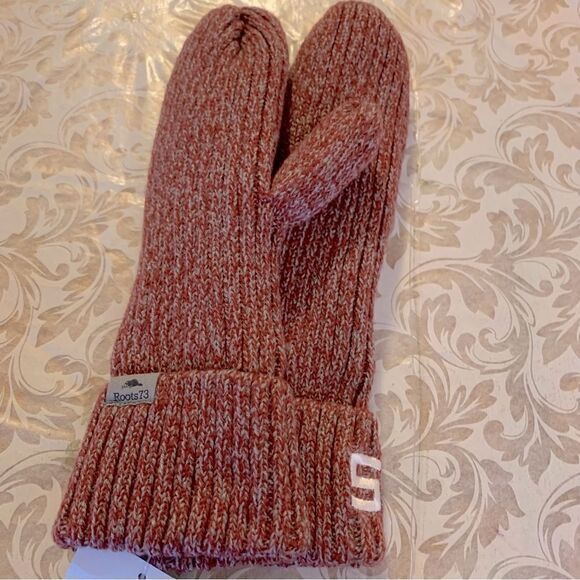 Roots 73 Mittens Dark Red Heather Sz L/XL NWT Unisex - Picture 3 of 4
